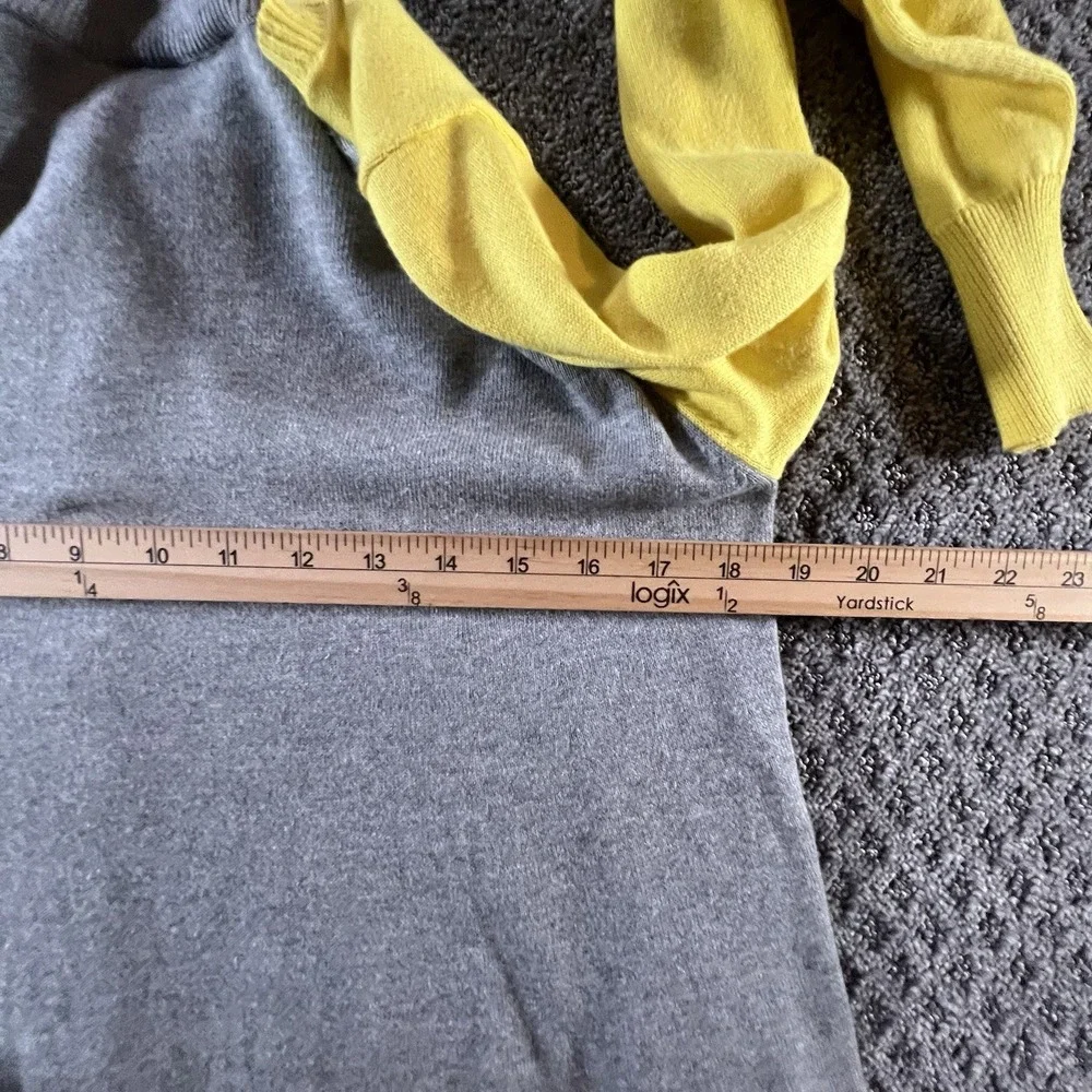 Cabi Love Carol Yellow Gray‎ Lace Hem Mixed Media Cardigan Sweater Women's M